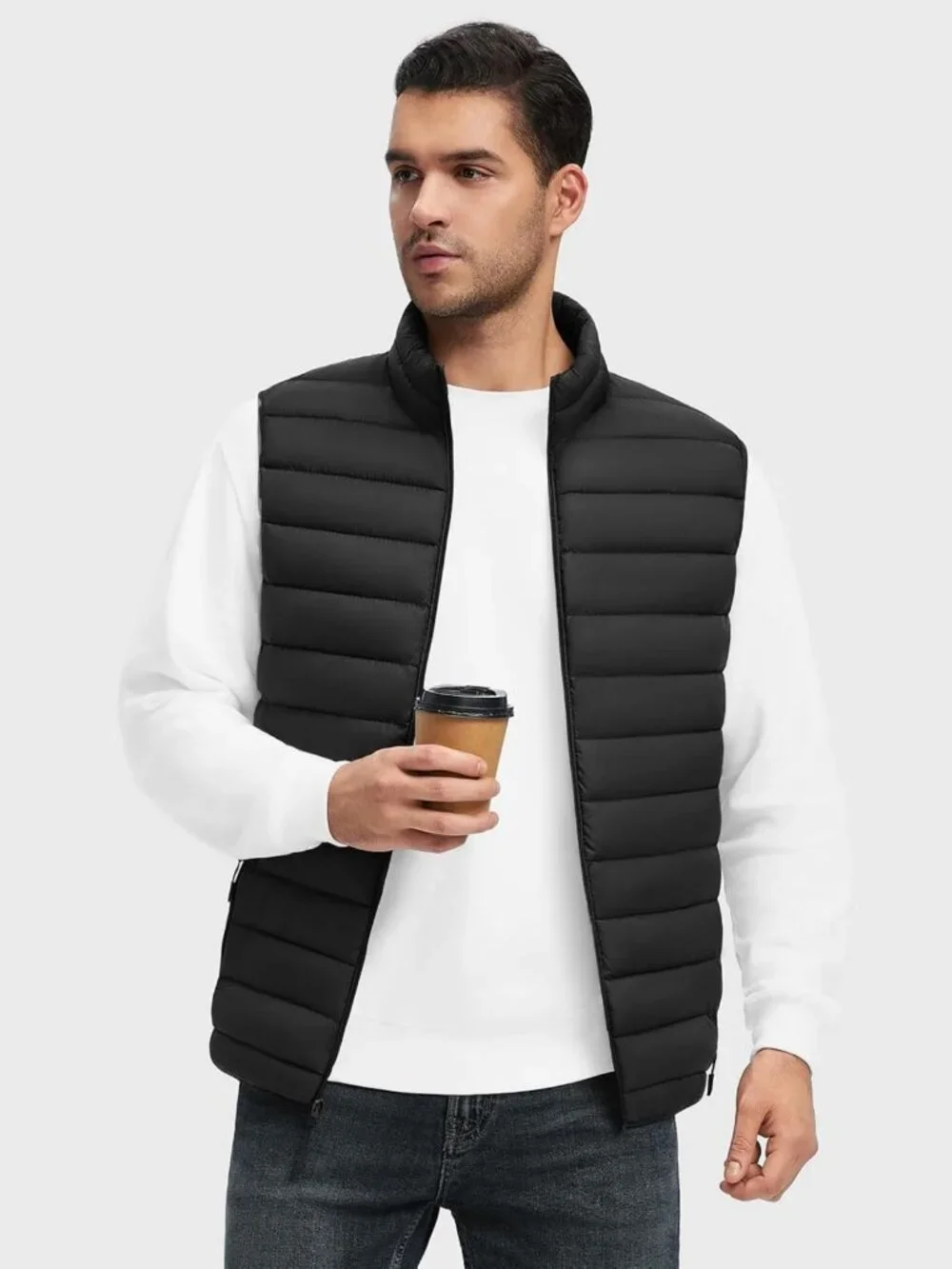 Men's Sleeveless Puffer Vest Jacket, Warm Outerwear with 4 Pockets, Stylish